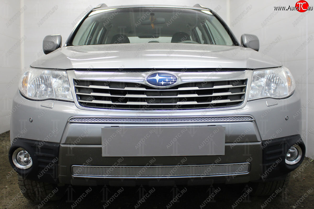4 099 р. Защитная сетка в бампер (низ, ячейка 4х10 мм) Стрелка11 Премиум  Subaru Forester  SH (2008-2013) (Хром)  с доставкой в г. Воронеж