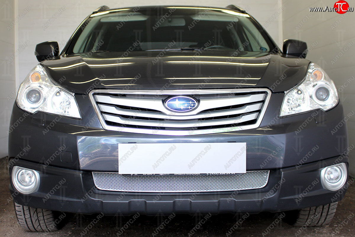 4 299 р. Защитная сетка в бампер (низ, ячейка 4х10 мм) Стрелка11 Премиум Subaru Outback BR/B14 дорестайлинг универсал (2009-2013) (Хром)  с доставкой в г. Воронеж