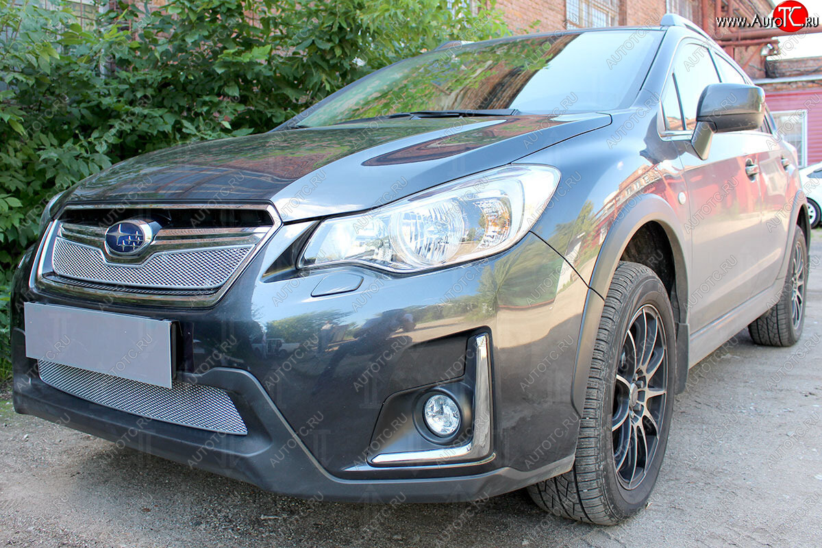4 299 р. Защитная сетка в бампер (низ, ячейка 4х10 мм) Стрелка11 Премиум  Subaru XV  GP/G33 (2016-2017) рестайлинг (Хром)  с доставкой в г. Воронеж