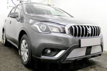 5 199 р. Защитная сетка в бампер (низ, 2 части, ячейка 4х10 мм) Стрелка11 Премиум  Suzuki SX4  JAB, JYA (2016-2021) хэтчбэк рестайлинг (Хром)  с доставкой в г. Воронеж. Увеличить фотографию 2