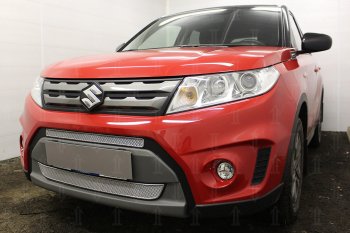 7 249 р. Защитная сетка в бампер (низ, 2 части, ячейка 4х10 мм) Стрелка11 Премиум Suzuki Vitara LY дорестайлинг (2015-2019) (Хром)  с доставкой в г. Воронеж. Увеличить фотографию 3