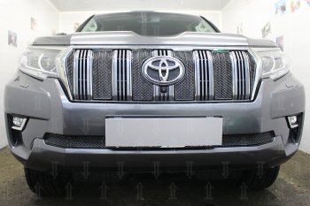 Защитная сетка в бампер (верх, ячейка 4х10 мм) Стрелка11 Премиум Toyota Land Cruiser Prado J150 3-ий рестайлинг (2020-2025) (Чёрная)