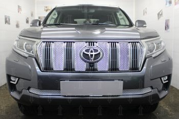 Защитная сетка в бампер (верх, ячейка 4х10 мм) Стрелка11 Премиум Toyota Land Cruiser Prado J150 3-ий рестайлинг (2020-2025) (Хром)