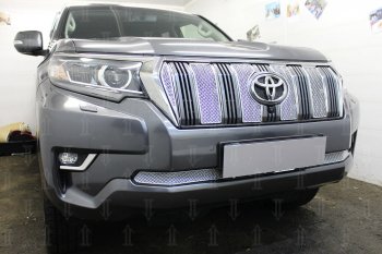 4 549 р. Защитная сетка в бампер (низ, ячейка 4х10 мм) Стрелка11 Премиум Toyota Land Cruiser Prado J150 3-ий рестайлинг (2020-2025) (Хром)  с доставкой в г. Воронеж. Увеличить фотографию 2