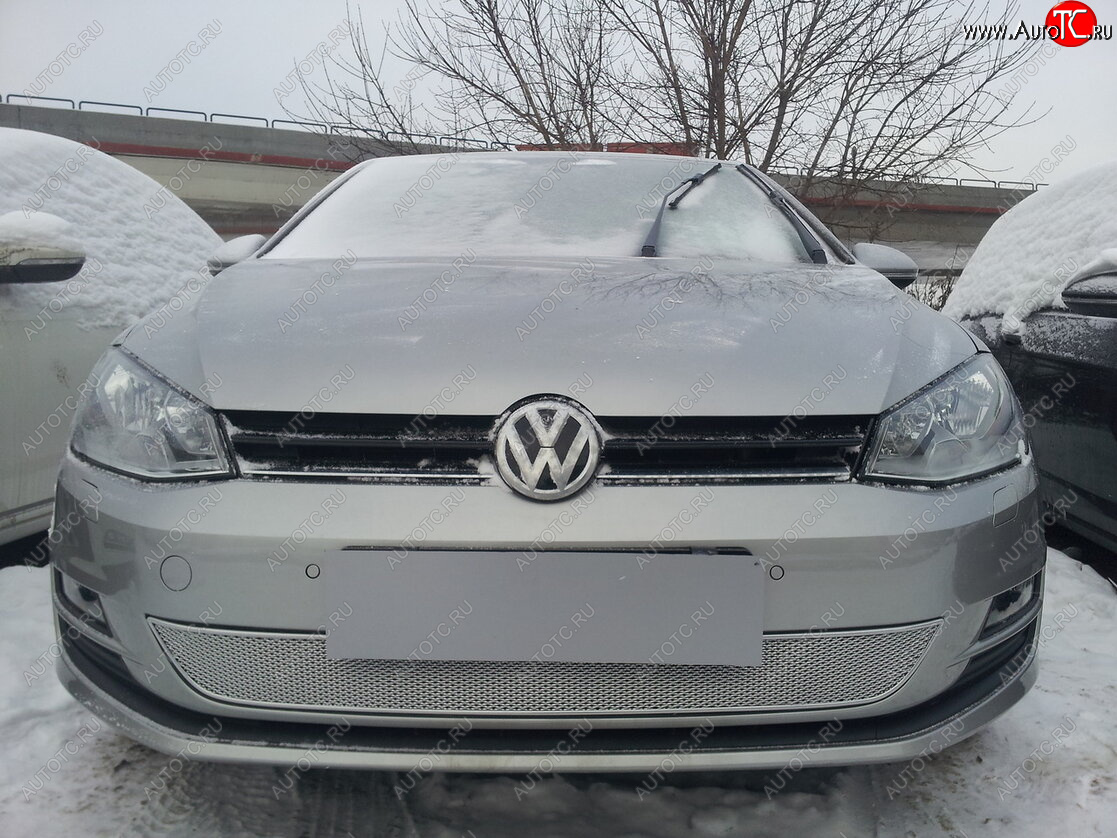 4 299 р. Защитная сетка в бампер (низ, ячейка 4х10 мм) Стрелка11 Премиум Volkswagen Golf 7 рестайлинг, хэтчбэк 5 дв. (2017-2020) (Хром)  с доставкой в г. Воронеж