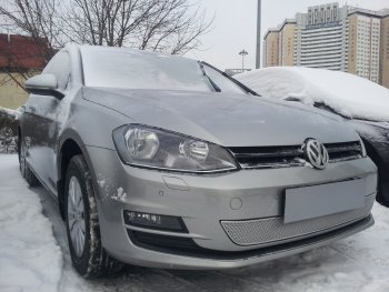 4 299 р. Защитная сетка в бампер (низ, ячейка 4х10 мм) Стрелка11 Премиум Volkswagen Golf 7 рестайлинг, хэтчбэк 5 дв. (2017-2020) (Хром)  с доставкой в г. Воронеж. Увеличить фотографию 3