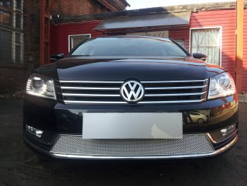 Защитная сетка в бампер (низ, ячейка 4х10 мм) Стрелка11 Премиум Volkswagen Passat B7 универсал (2010-2015) (Хром)
