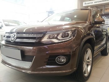 3 999 р. Защитная сетка в бампер (низ, ячейка 4х10 мм) Стрелка11 Премиум  Volkswagen Tiguan  NF (2011-2017) рестайлинг (Хром)  с доставкой в г. Воронеж. Увеличить фотографию 3