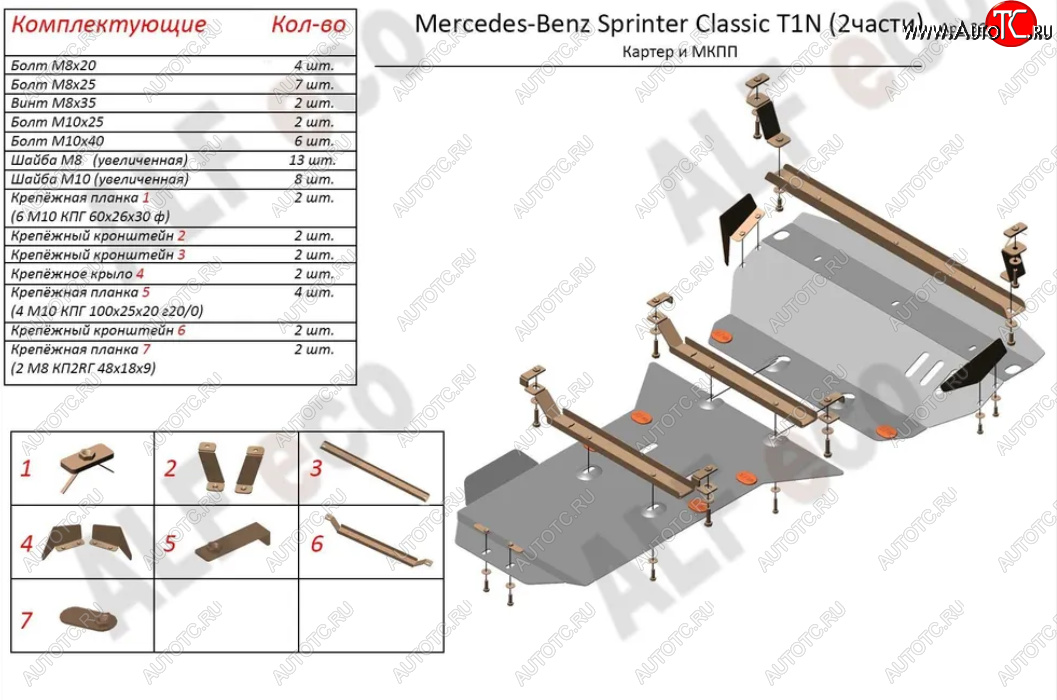 16 399 р. Защита картера двигателя и МКПП (V-2,1 CDI, 2 части) ALFECO Mercedes-Benz Sprinter W905 рестайлинг (2000-2006) (Алюминий 3 мм)  с доставкой в г. Воронеж