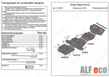 Защита картера двигателя, редуктора переднего моста, КПП и РК (4 части, V-2,0) Alfeco Haval H5 (2020-2023) рестайлинг (Алюминий 4 мм)