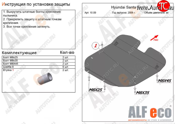 15 499 р. Защита картера двигателя и КПП Alfeco  Hyundai Santa Fe  CM (2006-2012) дорестайлинг, рестайлинг (Алюминий 4 мм)  с доставкой в г. Воронеж