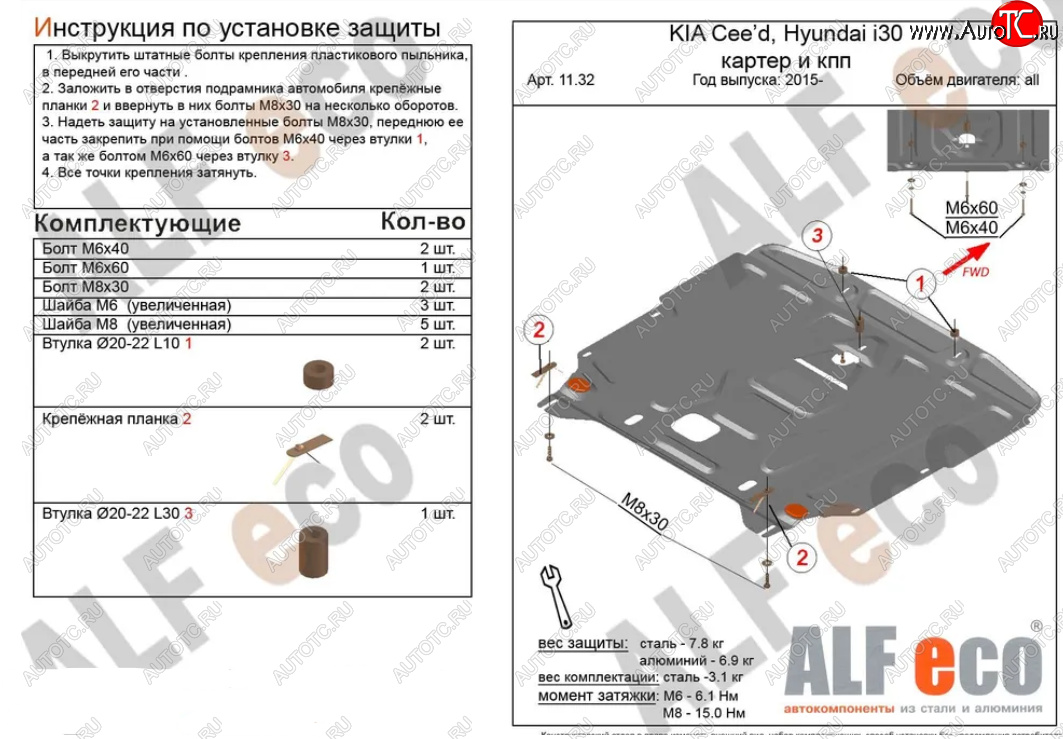 15 849 р. Защита картера двигателя и КПП Alfeco  KIA Cerato  4 BD (2018-2025) дорестайлинг седан, дорестайлинг, хэтчбэк, рестайлинг седан (Алюминий 4 мм)  с доставкой в г. Воронеж