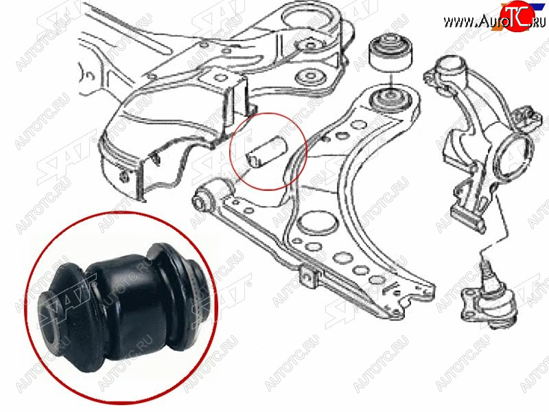 164 р. Сайлентблок рычага передний FR SAT  Audi A3 ( 8LA хэтчбэк 5 дв.,  8L1 хэтчбэк 3 дв.) (2000-2003), Skoda Fabia ( Mk1,  Mk2) (2000-2010), Skoda Octavia  A5 (2004-2013), Volkswagen Golf  4 (1997-2003)  с доставкой в г. Воронеж