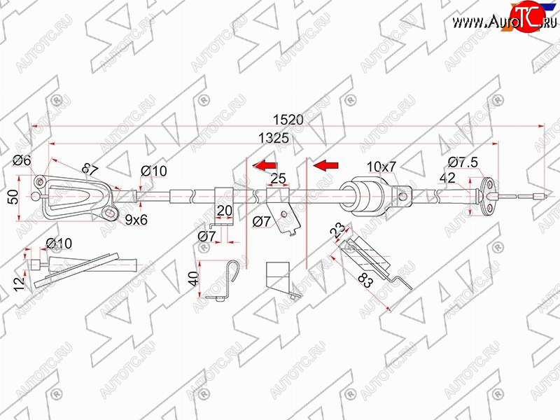 1 379 р. Трос ручника RH 2WD SAT Nissan Wingroad 2 Y11 дорестайлинг универсал (1999-2001) (-Antiskid)  с доставкой в г. Воронеж
