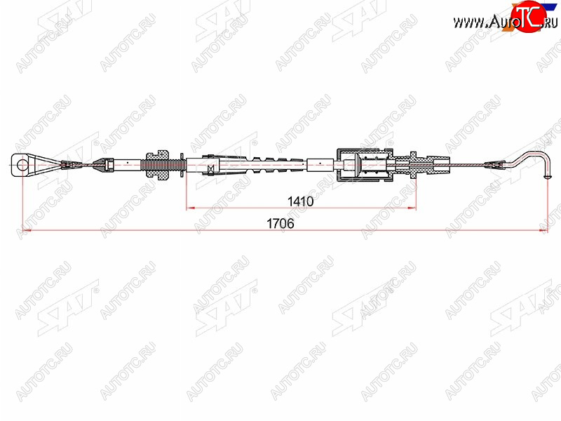 499 р. Трос газа VOLKSWAGEN TRANSPORTER IV 90-03 (1706mm) SAT ST-401-0002  с доставкой в г. Воронеж
