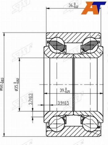 1 189 р. Подшипник передней ступицы NISSAN MARCHMICRACUBE 90-02 SAT ST-40210-41B00  с доставкой в г. Воронеж. Увеличить фотографию 1