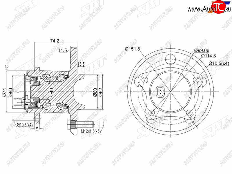 3 599 р. Ступичный узел задн.прав TOYOTA WINDOM MCV30CAMRY ACV40 SAT ST-42450-06040  с доставкой в г. Воронеж