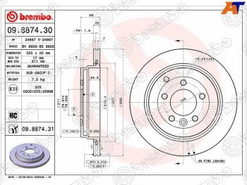 6 549 р. Задний тормозной диск (вентилируемый, d 325) BREMBO дизель Land Rover Discovery 3 L319 (2004-2009)  с доставкой в г. Воронеж. Увеличить фотографию 1