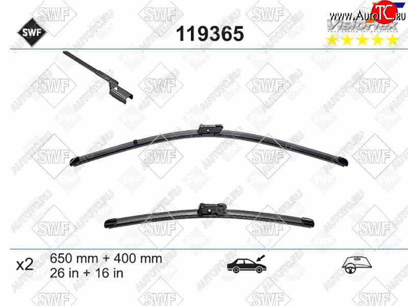 3 289 р. Комплект щеток стеклоочистителя 650мм+400мм TOYOTA AVENSIS 08-18                                     SWF 119365  с доставкой в г. Воронеж