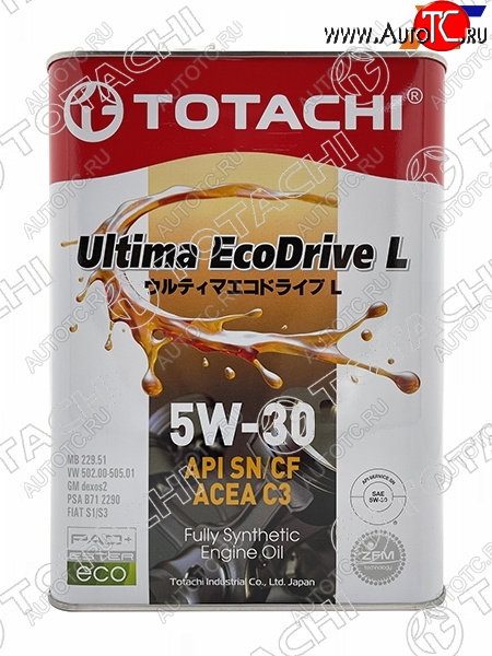 4 099 р. Масло моторное синтетическое TOTACHI Ultima Ecodrive L 5W-30 SNCF, C3 4л TOTACHI 12104  с доставкой в г. Воронеж