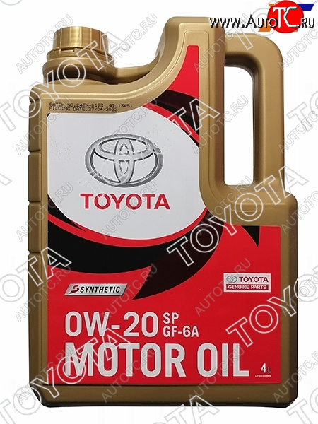 4 299 р. Масло моторное TOYOTA (пластиковая канистра) 0W-20 SPGF-6A 4Л (Синтетика) ОАЭ TOYOTA 08880-84355  с доставкой в г. Воронеж