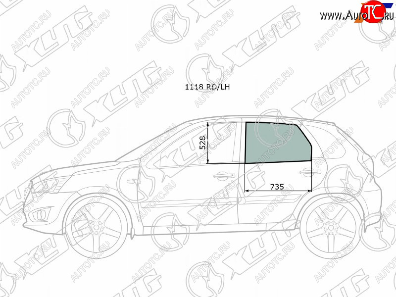 2 539 р. Стекло боковое опускное (Сзади Слева Цвет зеленый) Datsun mi-Do 14-21  on-DO 14-19  LADA Granta XYG 1118 RD/LH  с доставкой в г. Воронеж