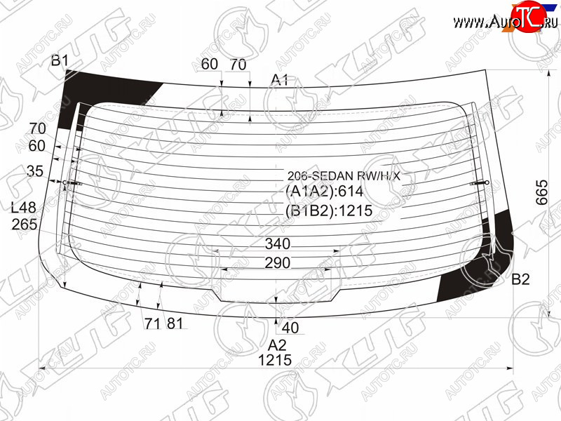 7 849 р. Стекло заднее (Цвет зеленый Обогрев) Peugeot 206 98-09 XYG 206-SEDAN RW/H/X  с доставкой в г. Воронеж