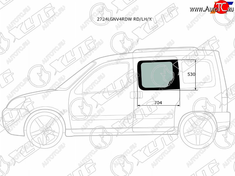 1 559 р. Стекло боковое опускное (Сзади Слева Цвет зеленый) Citroen Berlingo 96-12  Peugeot Partner 96-12 XYG 2724LGNV4RDW RD/LH/X  с доставкой в г. Воронеж
