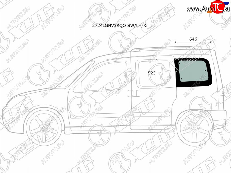 1 739 р. Стекло кузова боковое (не опускное) (Слева Цвет зеленый) Citroen Berlingo 96-12  Peugeot Partner 9 XYG 2724LGNV3RQO SW/LH/X  с доставкой в г. Воронеж