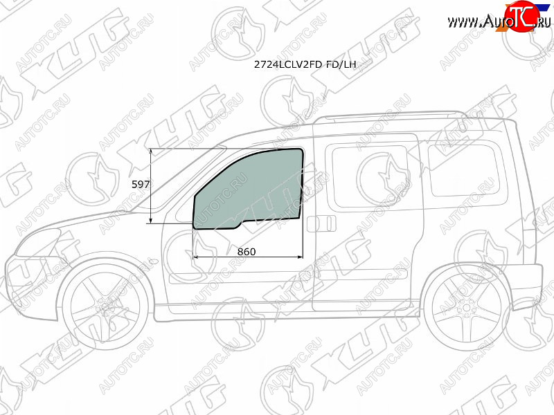 2 699 р. Стекло боковое опускное (Спереди Слева Цвет зеленый) Citroen Berlingo 96-12  Peugeot Partner 96-1 XYG 2724LCLV2FD FD/LH  с доставкой в г. Воронеж
