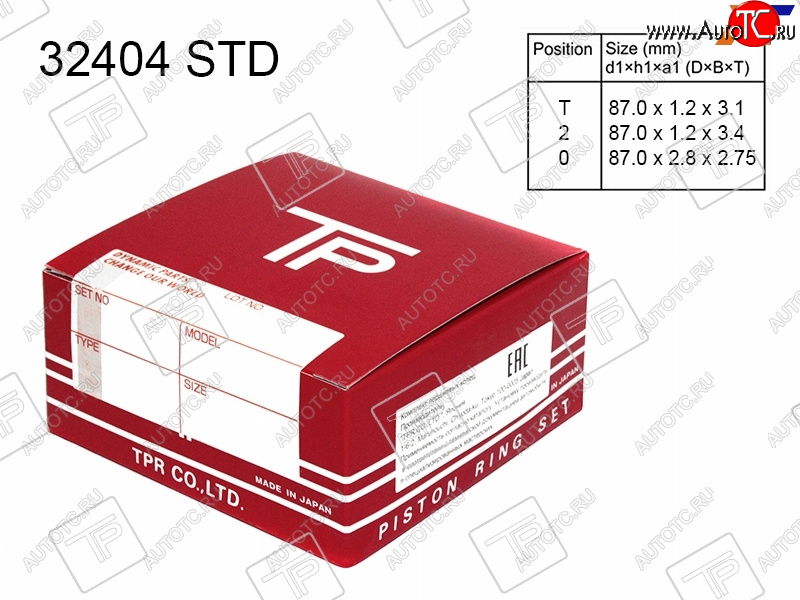 2 799 р. Кольца поршневые (комплект) STD K24A4 TPR  Acura TSX  CL9 (2003-2008), Honda Accord  7 CL (2002-2005), Honda CR-V  RD4,RD5,RD6,RD7,RD9  (2001-2004), Honda Stream  1 RN1,RN3 (2000-2004)  с доставкой в г. Воронеж