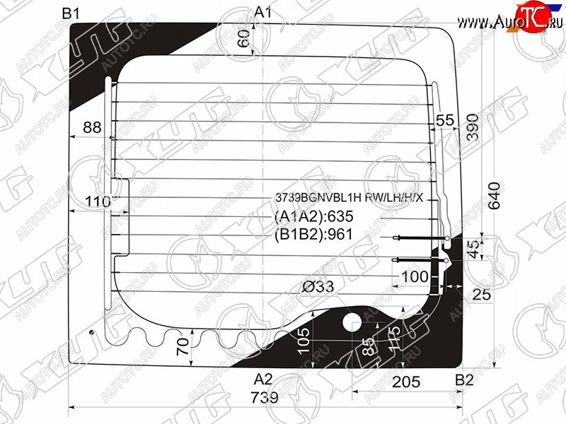5 079 р. Стекло заднее (Цвет зеленый Обогрев) Ford Transit 00-14 XYG 3739BGNVBL1H RW/LH/H/X  с доставкой в г. Воронеж