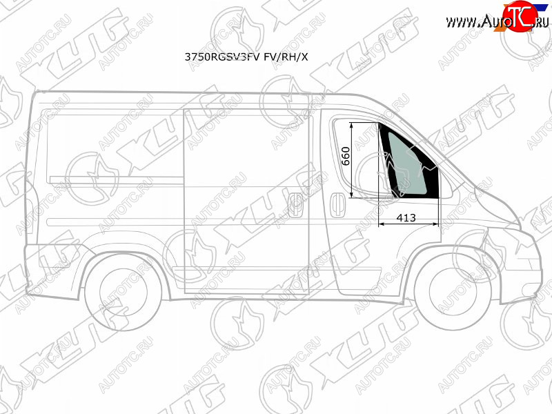 1 999 р. Стекло форточки (Спереди Справа Цвет зеленый) Peugeot Boxer 06-  Citroen Jumper 06-  Fiat Ducato XYG 3750RGSV3FV FV/RH/X  с доставкой в г. Воронеж