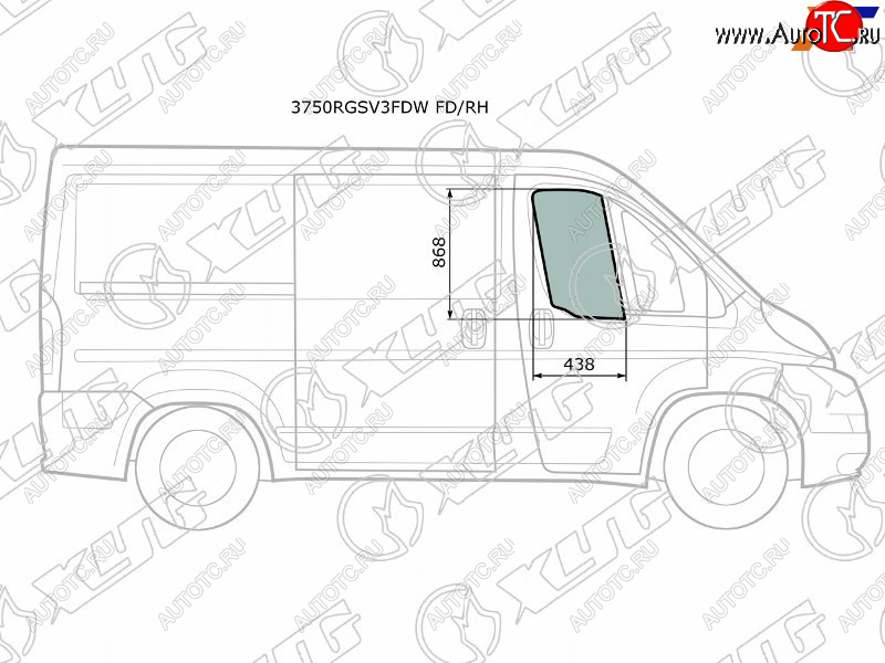 2 699 р. Стекло боковое опускное (Спереди Справа Цвет зеленый) Peugeot Boxer 06-  Citroen Jumper 06-  Fia XYG 3750RGSV3FDW FD/RH  с доставкой в г. Воронеж