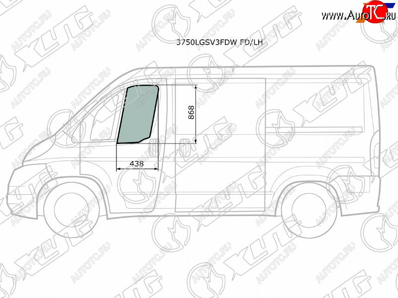 2 699 р. Стекло боковое опускное (Спереди Слева Цвет зеленый) Peugeot Boxer 06-  Citroen Jumper 06-  Fiat XYG 3750LGSV3FDW FD/LH  с доставкой в г. Воронеж
