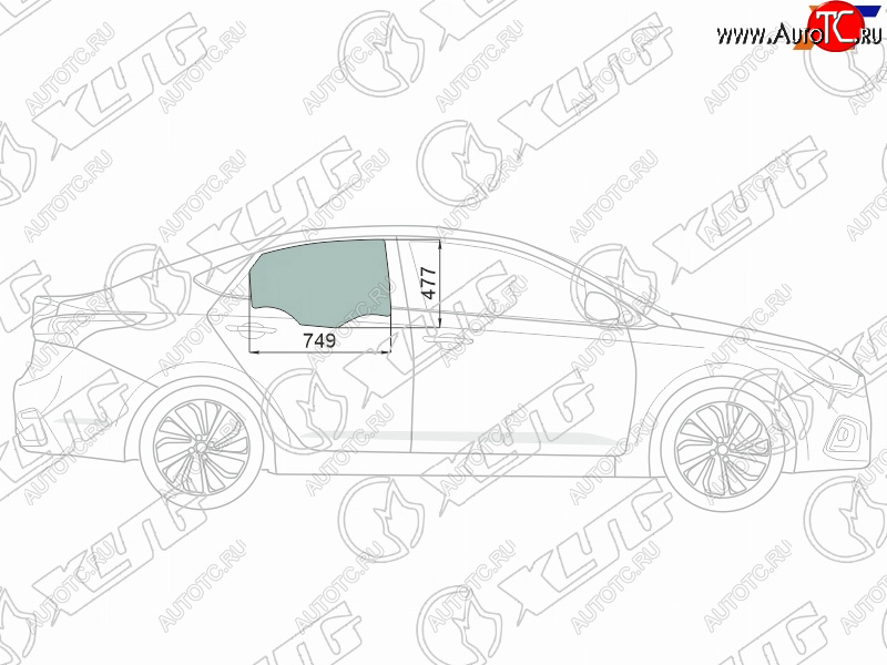 2 689 р. Стекло боковое опускное (Сзади Справа Цвет зеленый Крепления) Hyundai Solaris 17-20  Accent 17-2 XYG 4168RGNS4RD RD/RH  с доставкой в г. Воронеж