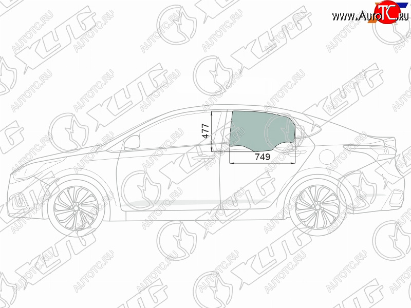 2 689 р. Стекло боковое опускное (Сзади Слева Цвет зеленый Крепления) Hyundai Solaris 17-20  Accent 17-22 XYG 4168LGNS4RD RD/LH  с доставкой в г. Воронеж