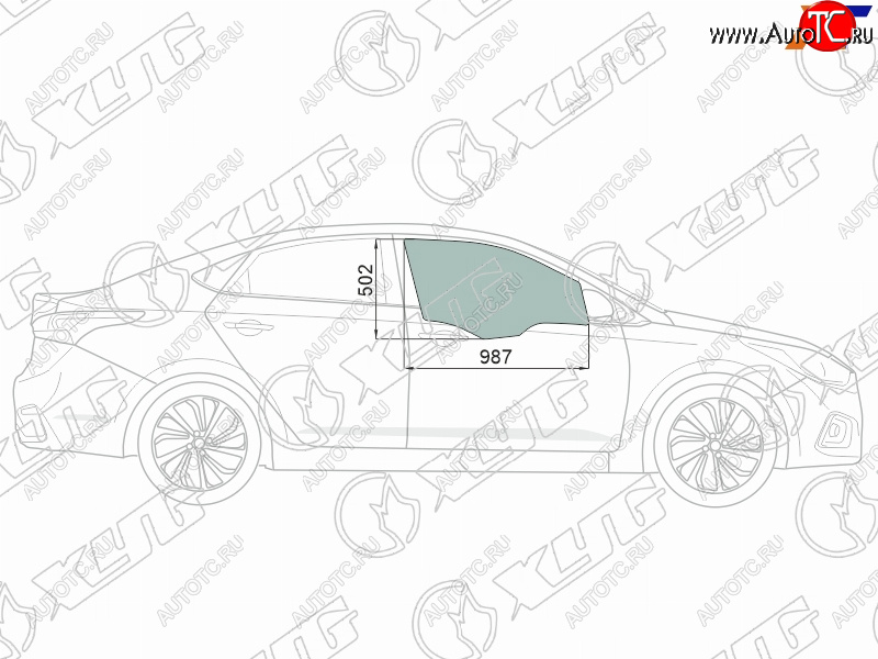 2 539 р. Стекло боковое опускное (Спереди Справа Цвет зеленый Крепления) Hyundai Solaris 17-20  Accent 17 XYG 4168RGNS4FD FD/RH  с доставкой в г. Воронеж
