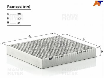 Фильтр салона угольн MANN CITROEN (Ситроен) C-crosser (С) (2007-2012), Mitsubishi (Митсубиси) Lancer (Лансер)  10 CY (2007-2017),  Outlander (Аутлэндэр) ( CU,  XL,  CW0W) (2003-2013), Peugeot (Пежо) 4007 (2007-2012)