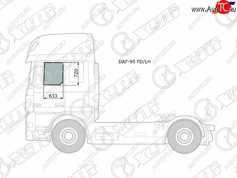 3 999 р. Стекло боковое опускное (Спереди Слева Цвет зеленый) Daf 95 88-08  XF 06-12 XYG DAF-95 FD/LH  с доставкой в г. Воронеж