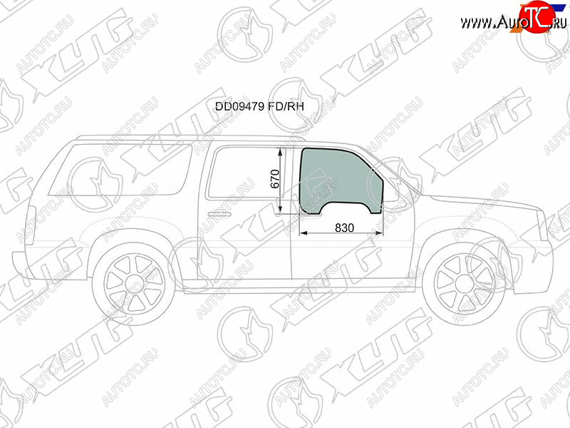 1 799 р. Стекло боковое опускное (Спереди Справа Цвет зеленый) Cadillac Escalade 01-06  Chevrolet Avalanch XYG DD09479 FD/RH  с доставкой в г. Воронеж