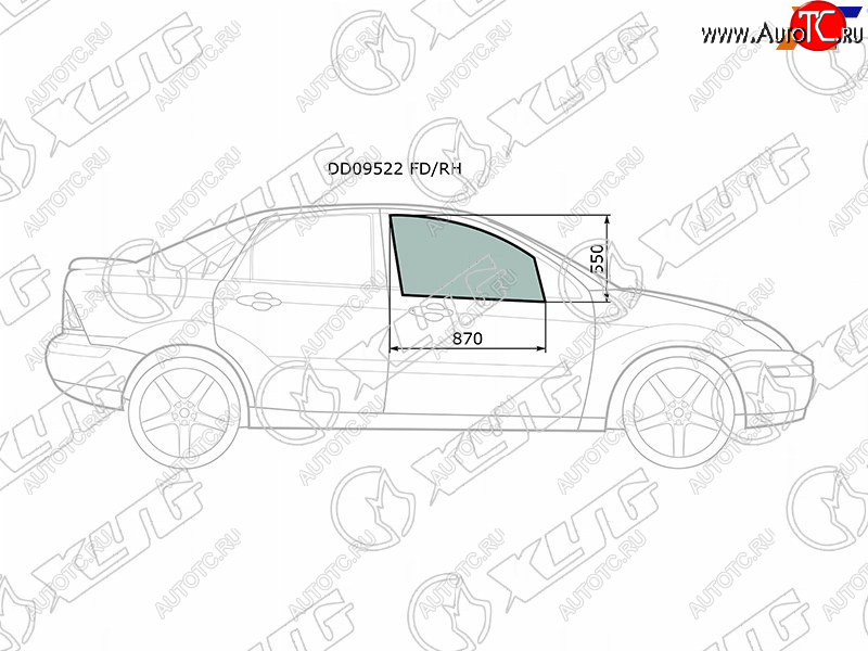 2 699 р. Стекло боковое опускное (Спереди Справа Цвет зеленый) Ford Focus 98-04 XYG DD09522 FD/RH  с доставкой в г. Воронеж