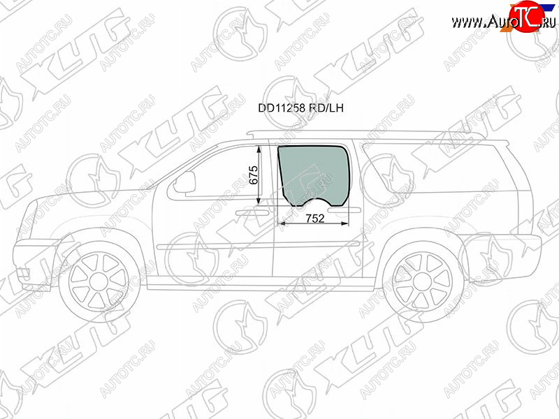 2 189 р. Стекло боковое опускное (Сзади Слева Цвет зеленый) Cadillac Escalade 06-15  Chevrolet Suburban 06 XYG DD11258 RD/LH  с доставкой в г. Воронеж