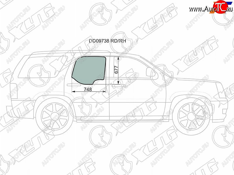 1 059 р. Стекло боковое опускное (Сзади Справа Цвет зеленый 5D) Chevrolet Tahoe 99-07  Cadillac Escalade XYG DD09738 RD/RH  с доставкой в г. Воронеж