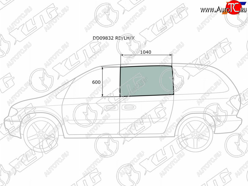 2 699 р. Стекло боковое опускное (Сзади Слева Цвет зеленый) Chrysler Town&Country 95-07  Voyager 00-07  D XYG DD09832 RD/LH/X  с доставкой в г. Воронеж