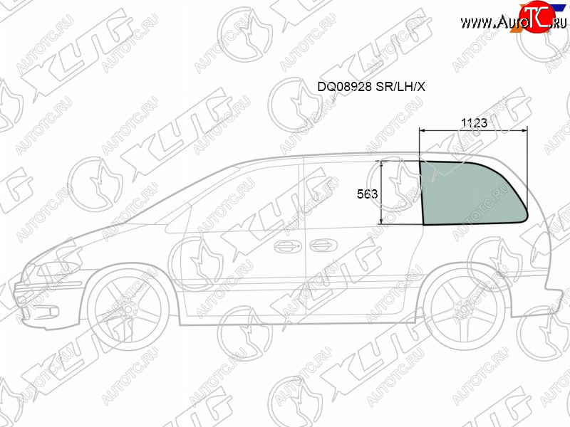 267 р. Стекло кузова боковое (не опускное) (Слева Цвет зеленый) Chrysler Town&Country 95-00  Voyager 95-0 XYG DQ08928 SR/LH/X  с доставкой в г. Воронеж