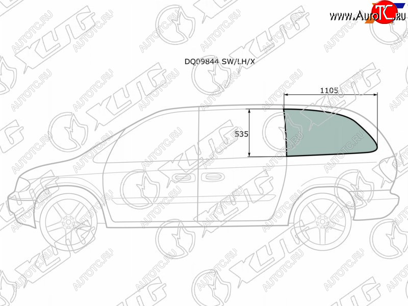 263 р. Стекло кузова (собачник) заднее левое длинная база CHRYSLER TOWN&COUNTRY VOYAGERDODGE CARAVAN 00-07 XYG DQ09844 SW/LH/X  с доставкой в г. Воронеж