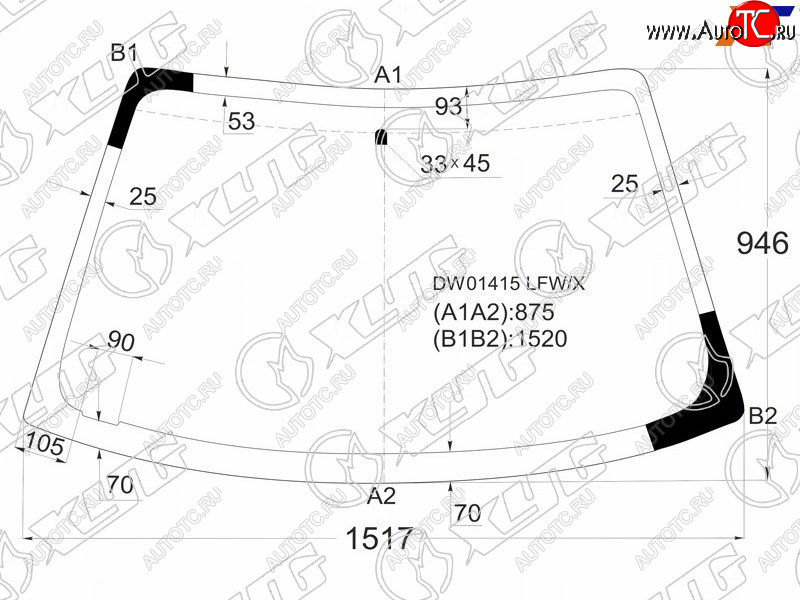 11 399 р. Стекло лобовое CHRYSLER SEBRINGDODGE STRATUS 2D 00-03                                               XYG DW01415 LFW/X  с доставкой в г. Воронеж
