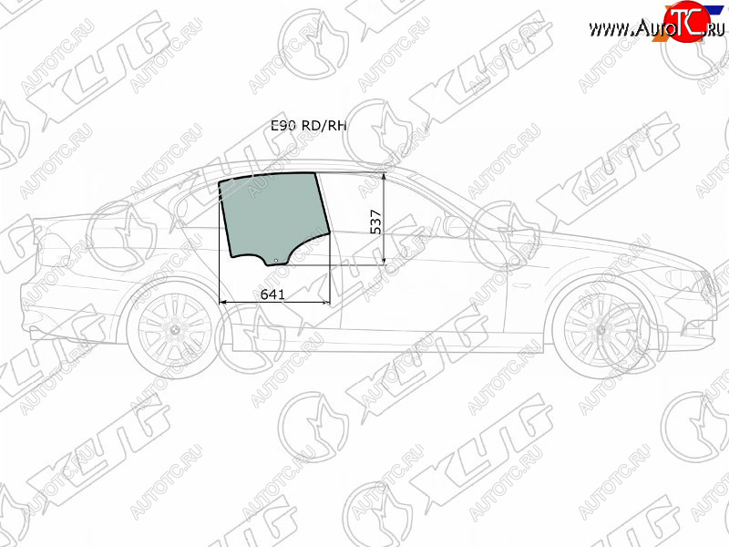1 699 р. Стекло боковое опускное (Сзади Справа Цвет зеленый) BMW 3-Series 05-14                             XYG E90 RD/RH  с доставкой в г. Воронеж