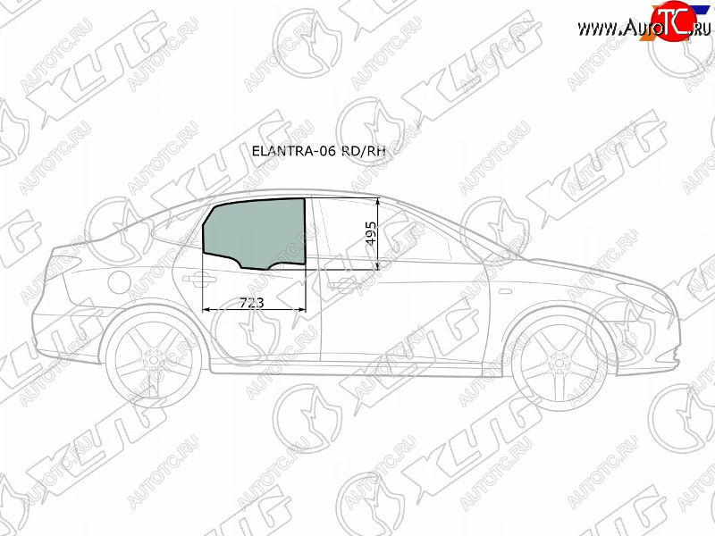 2 299 р. Стекло боковое опускное (Сзади Справа Цвет зеленый) Hyundai Elantra 06-12  Avante 06-11           XYG ELANTRA-06 RD/RH  с доставкой в г. Воронеж